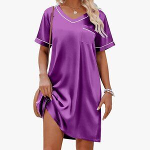 NWT Ekouaer Purple Satin Silk Nightgown - Size XL